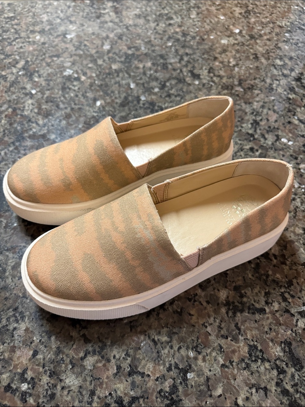 Vince Camuto Peach and Beige Slip-On Moccasins